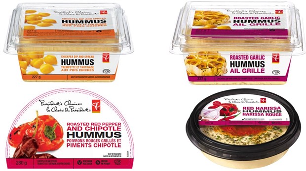 Plusieurs saveurs d'hummus de la marque Choix du Président rappelées par l'ACIA